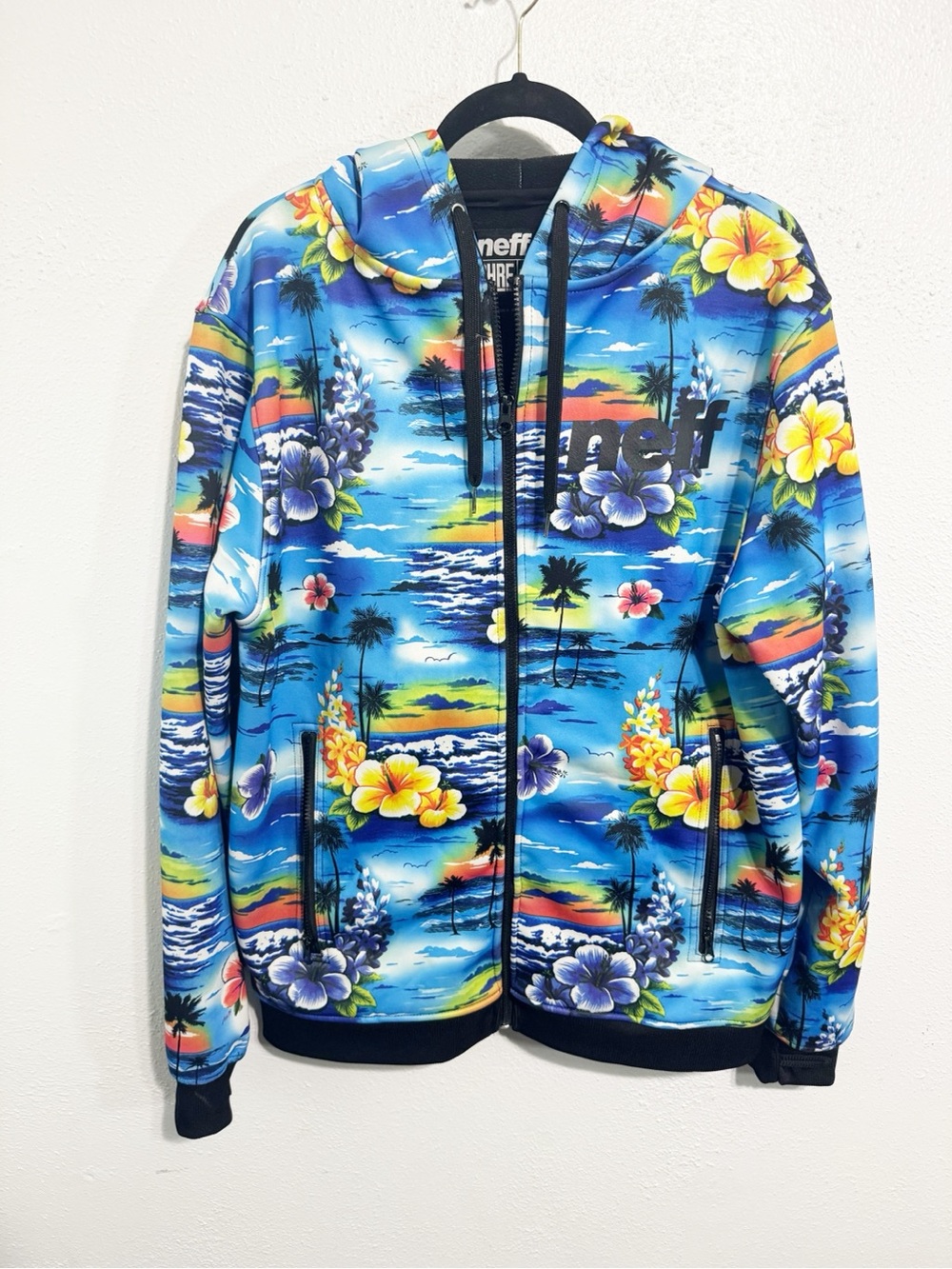 Neff Blue Tropical Palm Zip Hoodie ski shredder medium